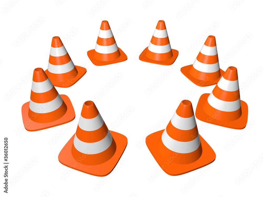 Traffic cones in cirlce. Isolated on white. Traffic cones in cirlce. Isolated on white.