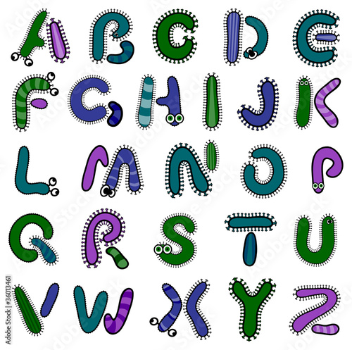 Vector bacterium alphabet on a white background