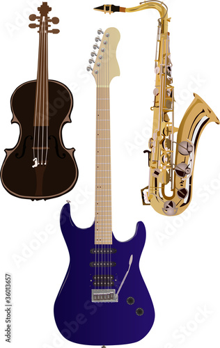 set of three color music instruments