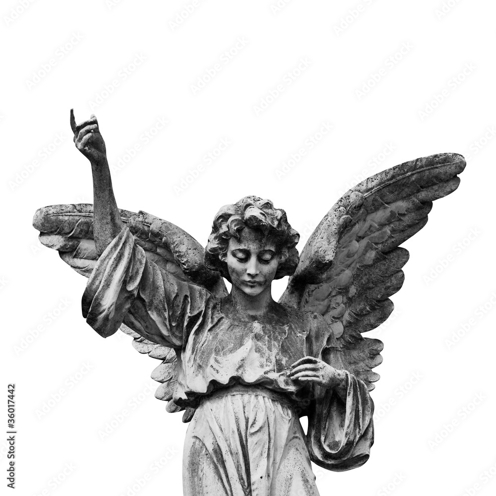Naklejka premium Winged angel statue isolated on white background.