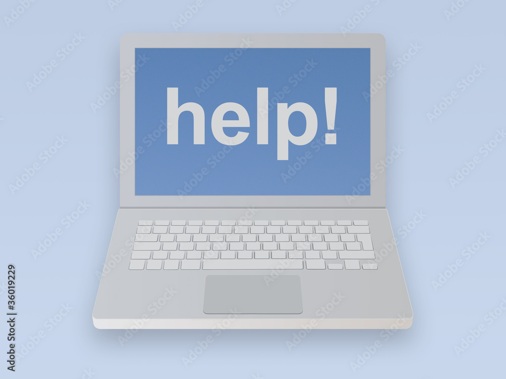 Grey computer with help message Grey computer with help message