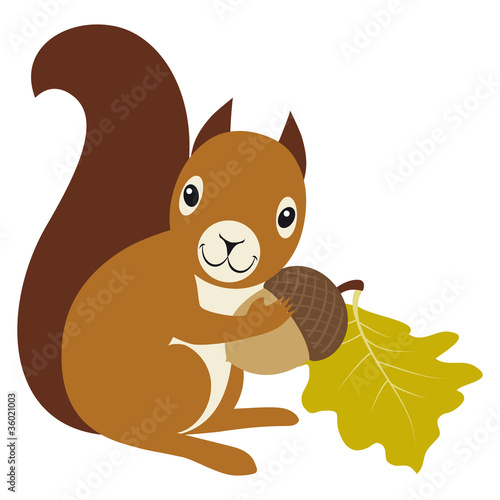 Squirrel with acorn and oak leaf