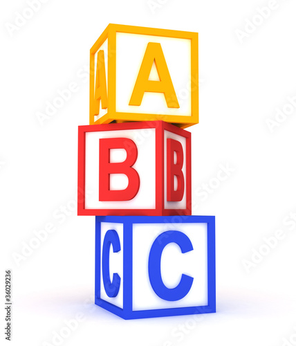 abc colorful cubes on white.