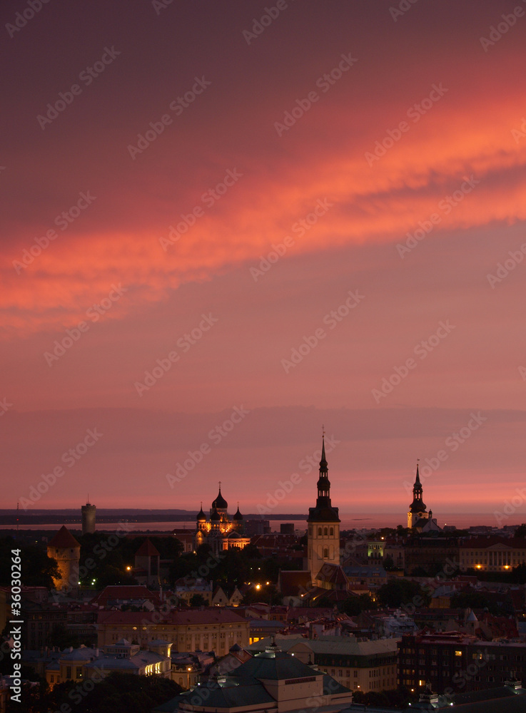Tallinn central at sunset under thundercloud
