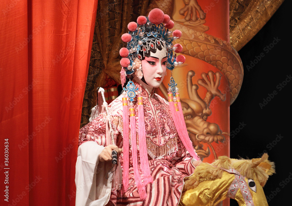 chinese opera dummy and red cloth as text space ,it is a toy,not