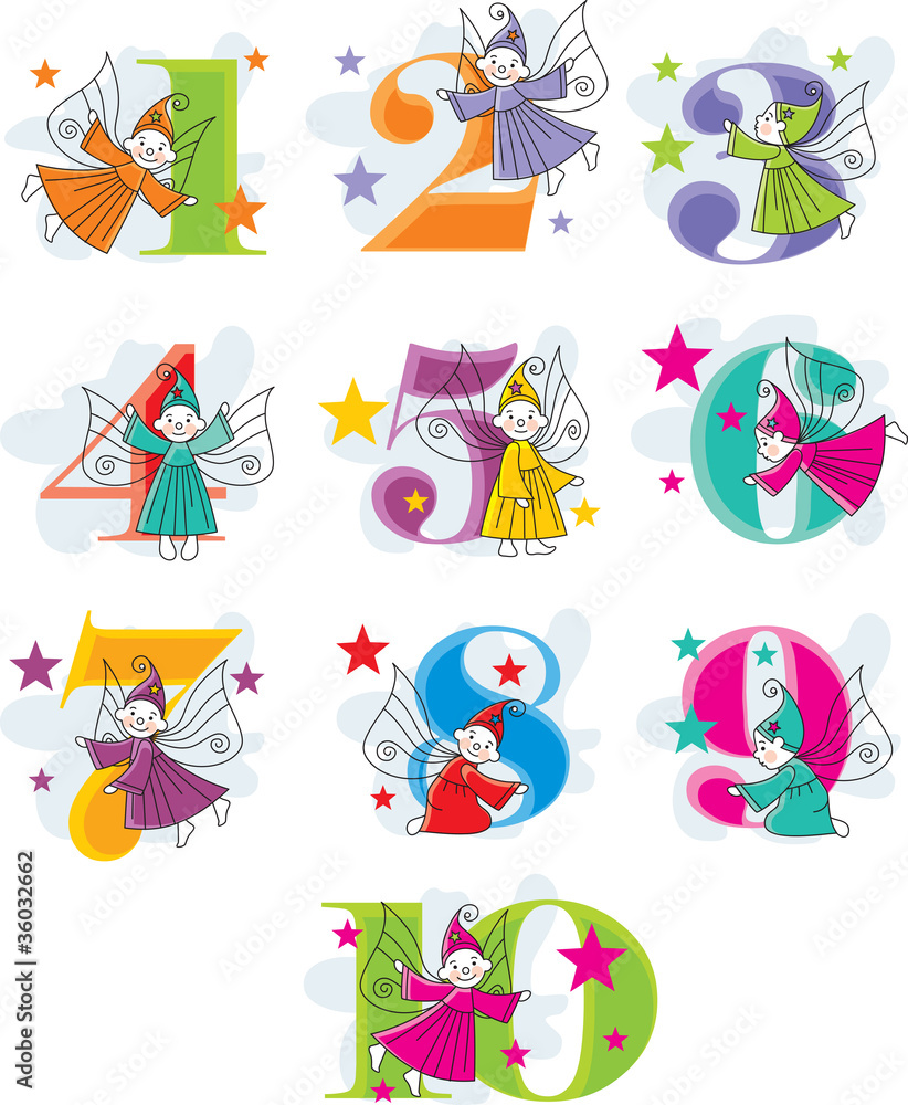 Fototapeta premium set vector funny cartoon numbers with elves