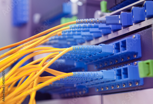 network cables and servers in a technology data center .