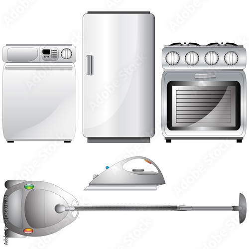 Set of realistic, detailed household appliances