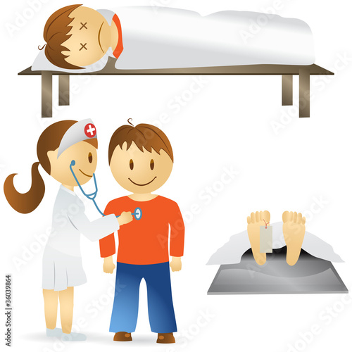 Set of cute illustrations of different medical situations