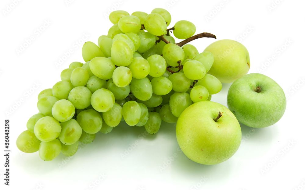 bunch of fresh green grapes isolated on white bunch of fresh green grapes isolated on white