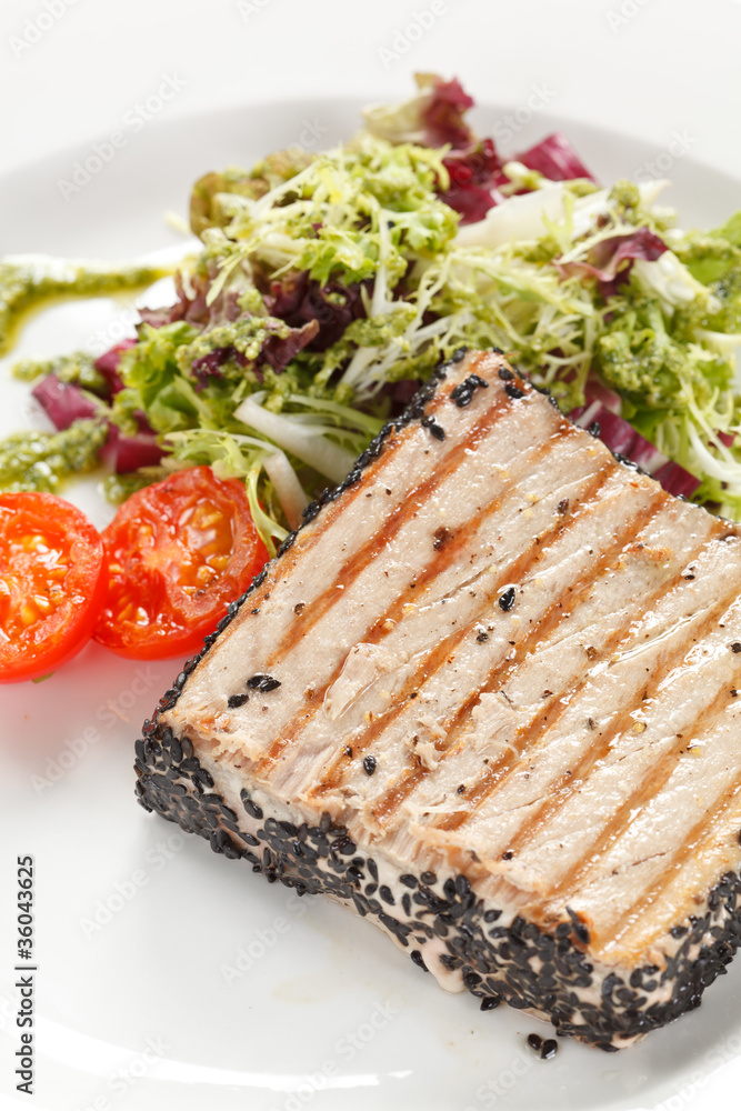 salmon steak with salad salmon steak with salad