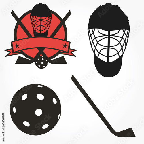 Vector unihockey floorball hockey icon set photo
