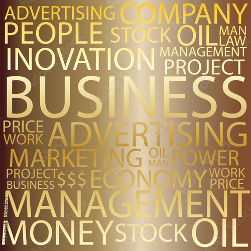 Business word concept in tag cloud on d dark gold background