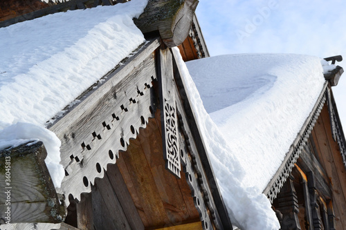 Fragment of old wooden church, Russia.