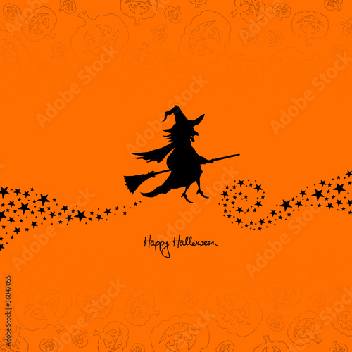 Halloween Flying Witch & Pumpkins