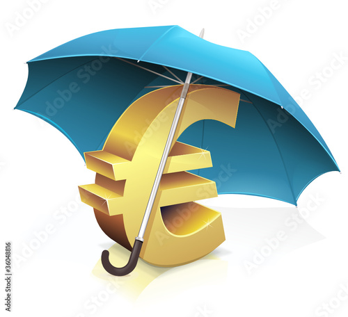 Mettre l'euro en sécurité sous un parapluie bleu