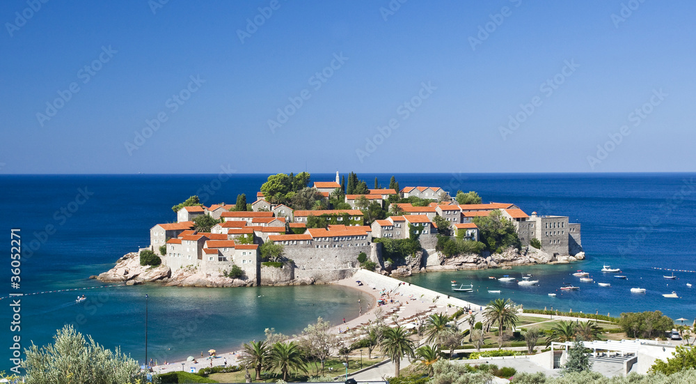 the landscape of Sveti Stefan island-resort, Montenegro