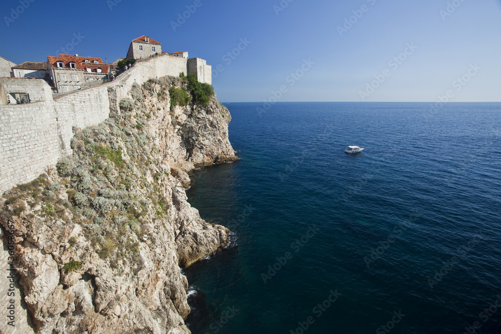 dubrovnick old walls on the sea, croatia