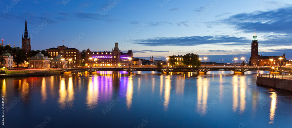 Evening panorama of the Old Town in Stockholm, Sweden