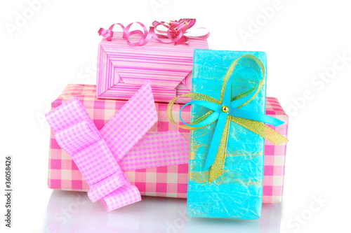 Beautiful pink and blue gifts isolated on white