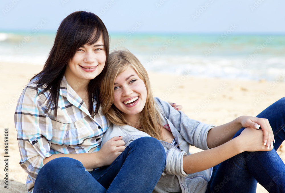 Two girls at outdoor near sea