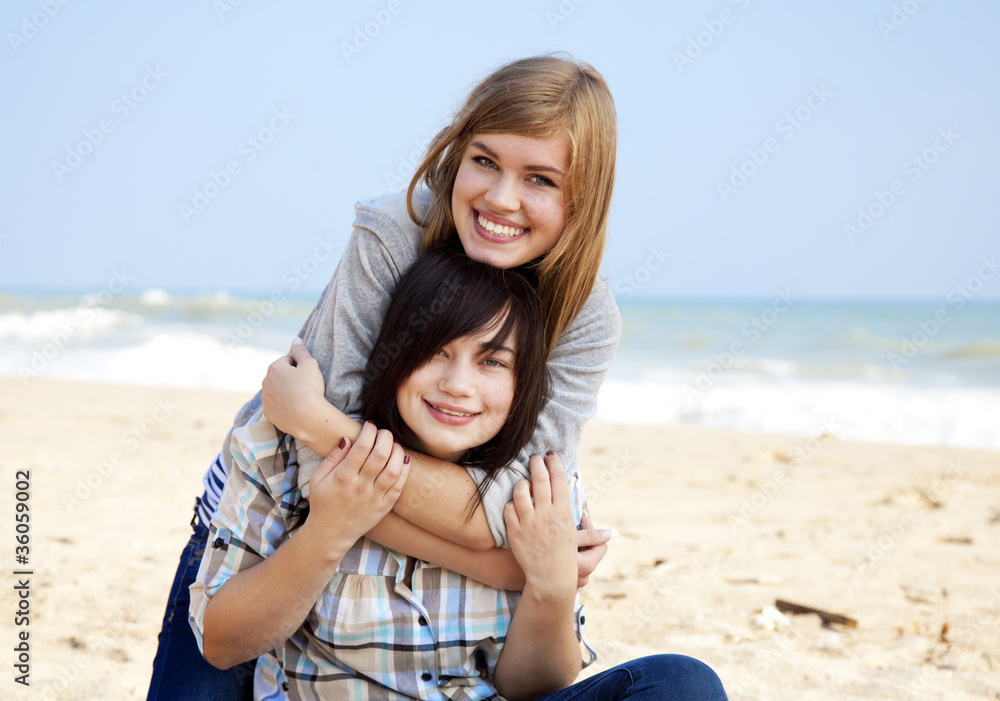 Two girls at outdoor near sea