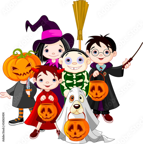Halloween trick or treating children