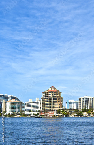 skyline of Fort Lauderdale seen from the canal