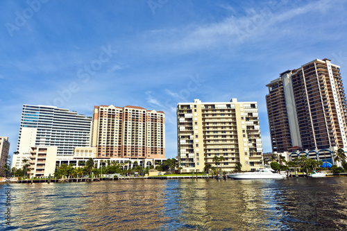 skyline of Fort Lauderdale seen from the canal