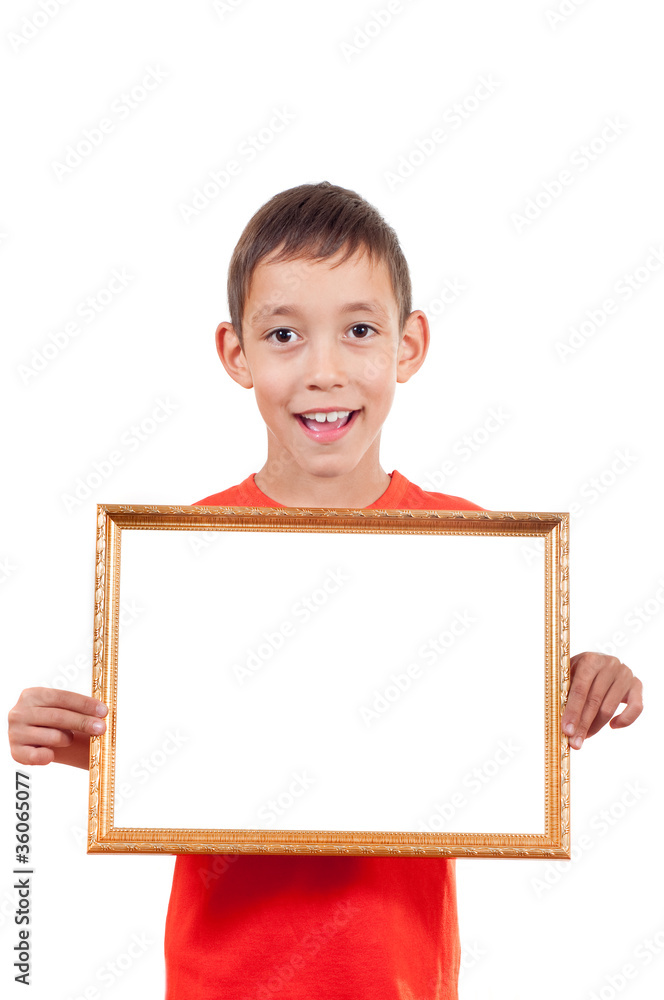 smiling boy holding empty frame smiling boy holding empty frame