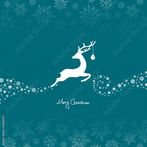 Card Jumping Reindeer, Christmas Ball & Snowflakes Turquoise