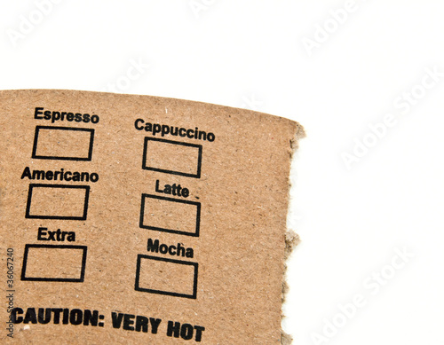 Coffee list on brown paper with white background. photo