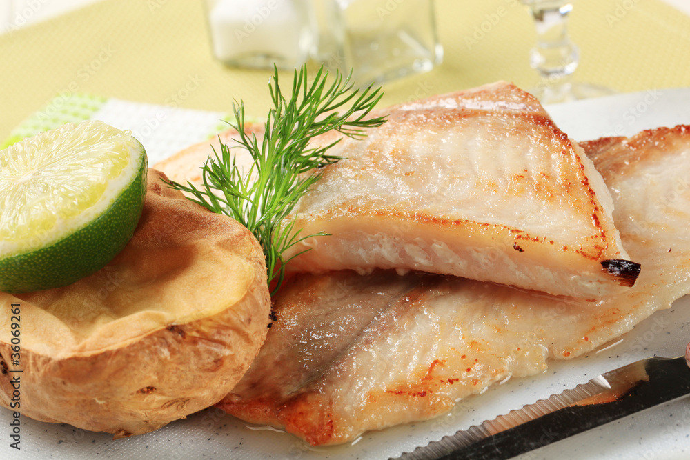 Pan fried fish fillets and potato Pan fried fish fillets and potato