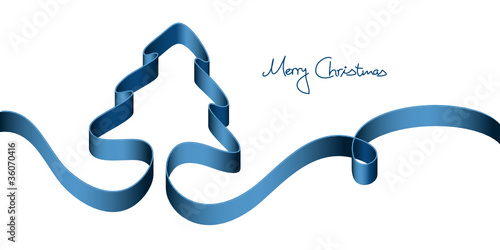 Xmas Card Blue Ribbon Xmas Tree