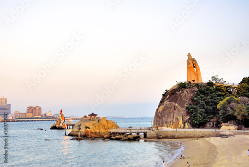 Xiamen Gulang-yu island Koxinga statue at sunset photo