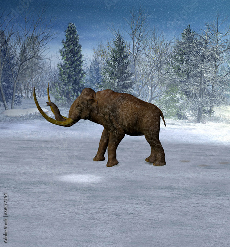 Mammoth in landscape in the ice age.