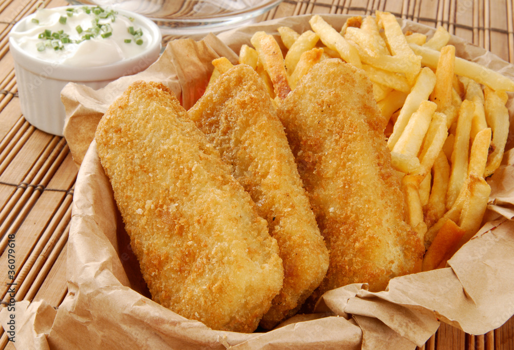 Golden fish and fries Golden fish and fries