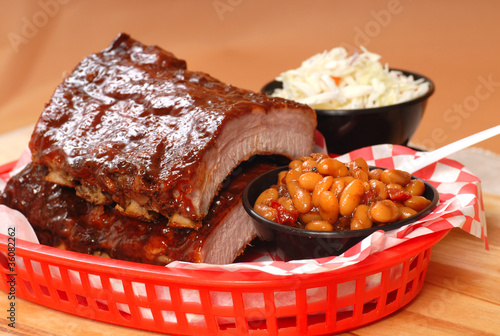 BBQ Ribs with beans and cole slaw