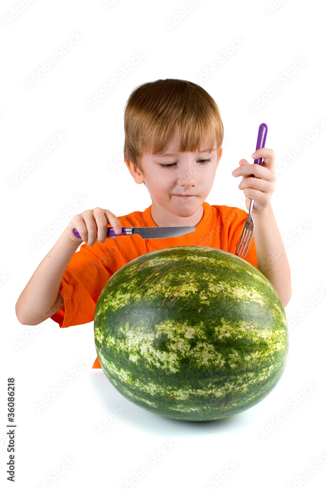 Fototapeta premium Boy cut watermelon