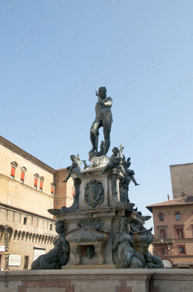 Triton Fountain in the Main Square of Bologna Italy
