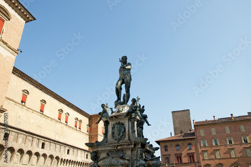 Triton Fountain in the Main Square of Bologna Italy