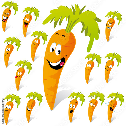 carrot cartoon with many expressions