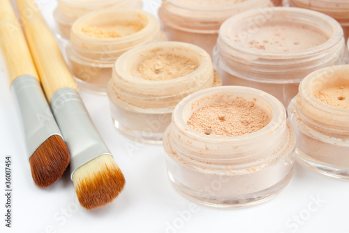 Mineral make-up, brushes, powder, blush, eye shadows