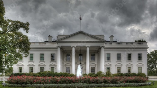 The White House with dark clouds in HDR