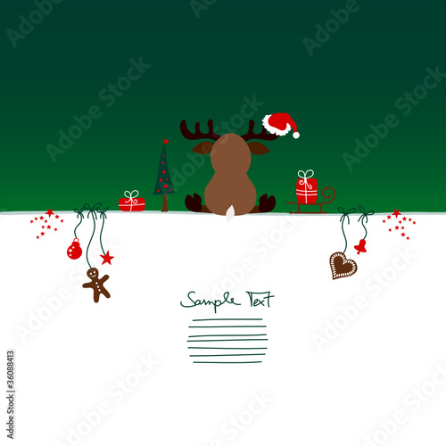 Card Christmas Reindeer Santa´s Hat & Symbols