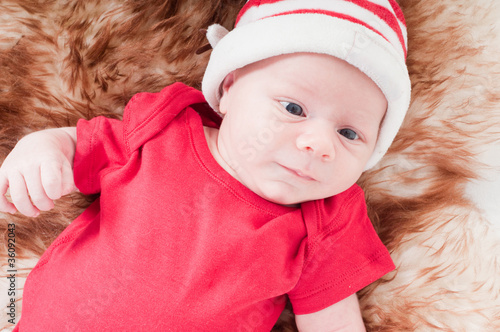 Newborn baby in chritstmas hat photo