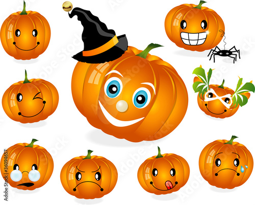 Halloween pumpkin cartoon character. Vector emoticon