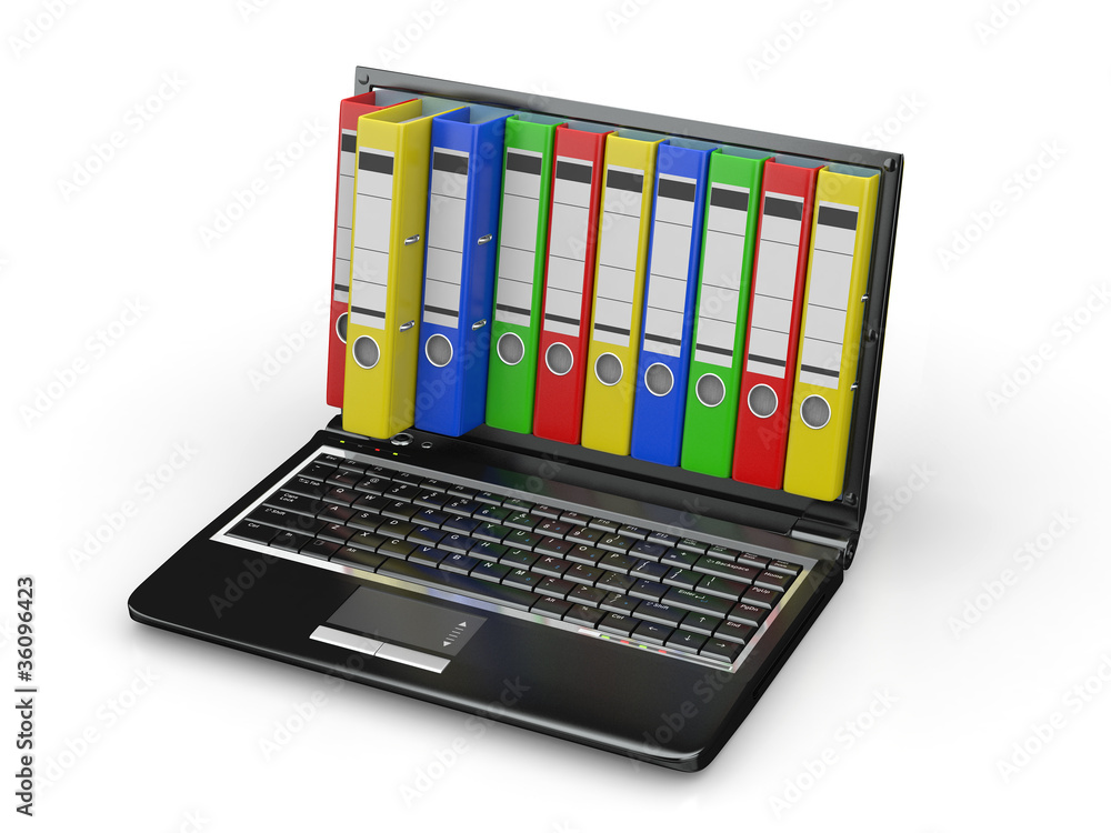 Archive. Laptop with folders instead of the screen Archive. Laptop with folders instead of the screen