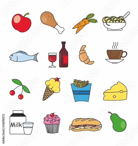 iconos de comida y bebida en color