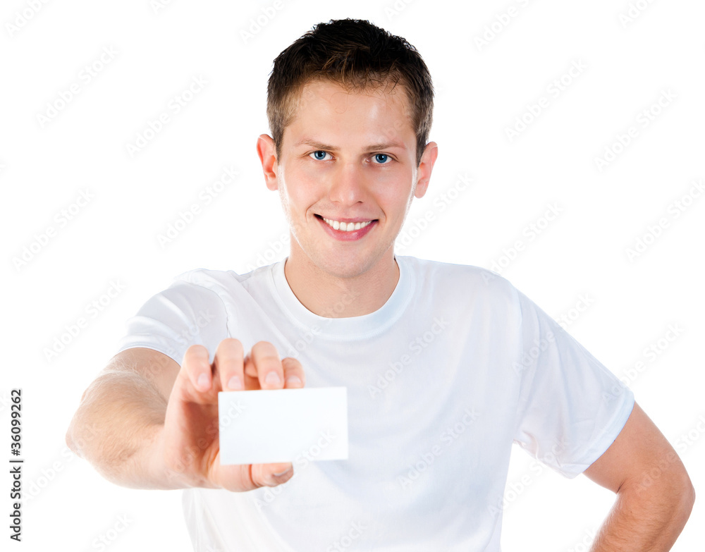 man holding white blank man holding white blank